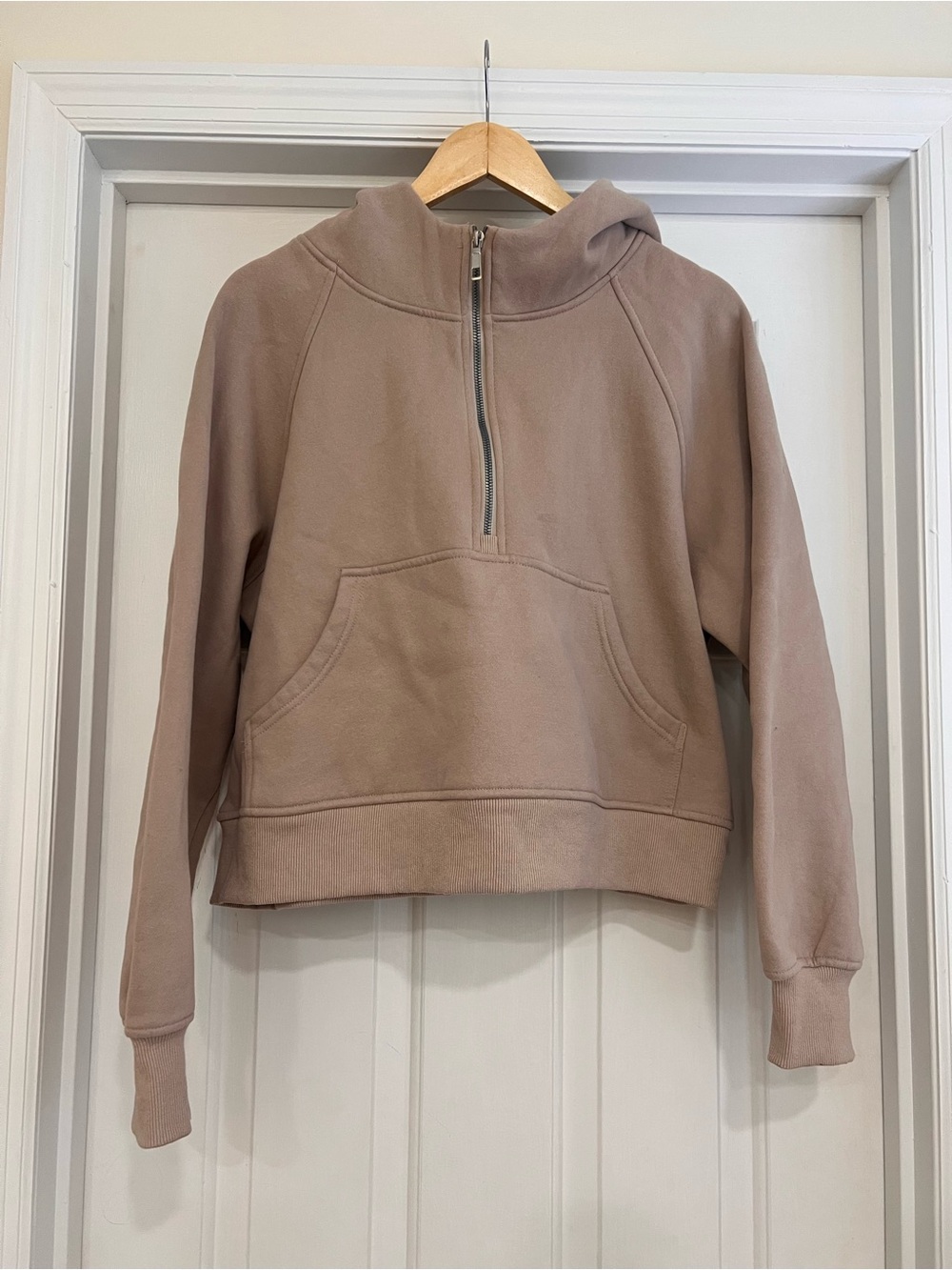 Automet Cozy Fleece Half Zip Hoodie Tan Beige Brown Size L